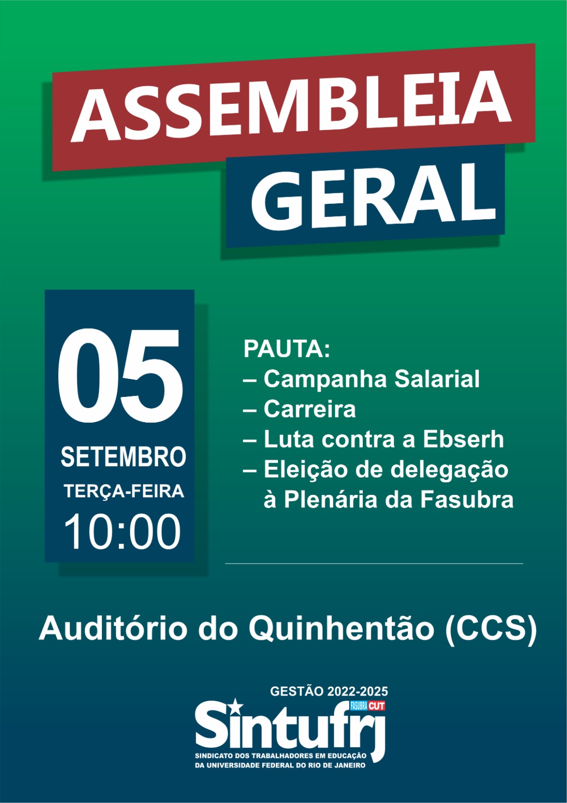 SINTIFRJ realizará Assembleia Local no dia 12 de setembro no